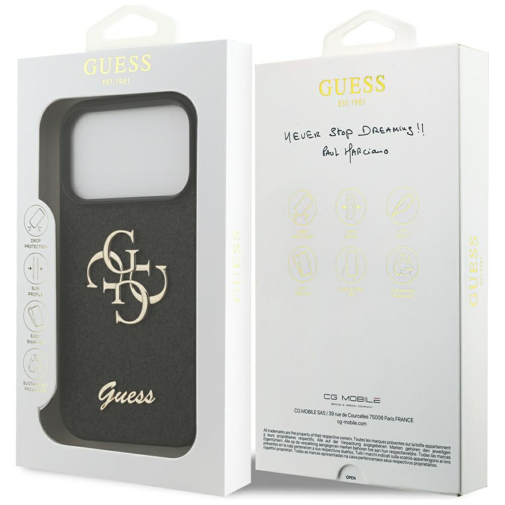 Husa pentru Apple iPhone 17 Pro Max, Guess, Fixed Glitter Big 4G, Neagra