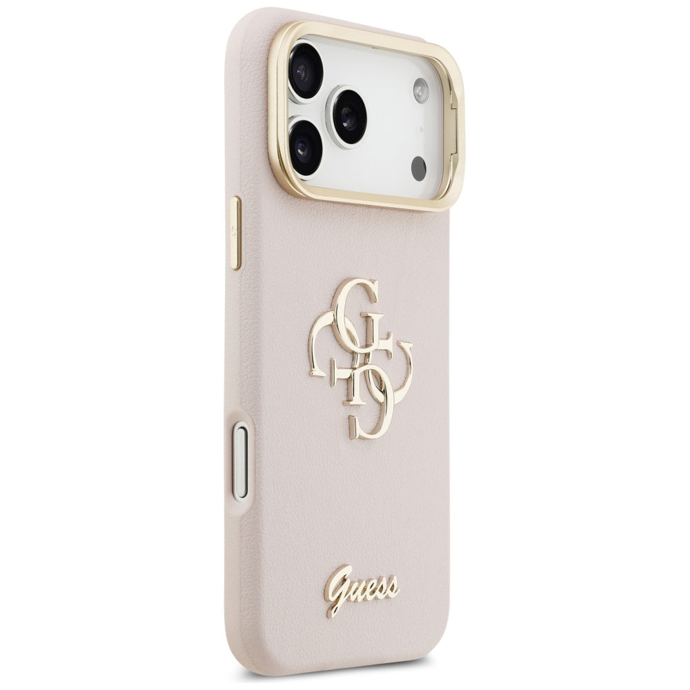 Husa pentru Apple iPhone 17 Pro Max, Guess, Grained Big 4G Stand Camera, Roz