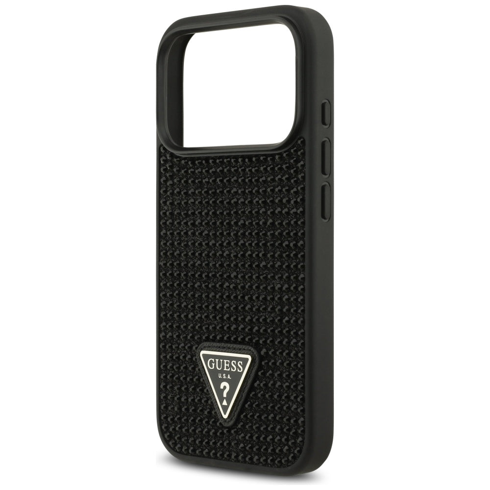 Husa pentru Apple iPhone 17 Pro Max, Guess, Rhinestone Triangle Logo, Neagra