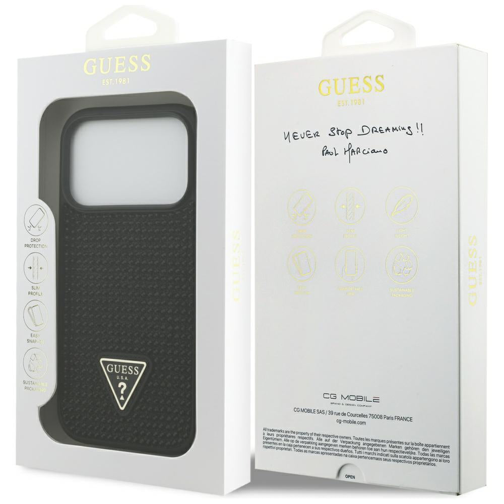 Husa pentru Apple iPhone 17 Pro Max, Guess, Rhinestone Triangle Logo, Neagra