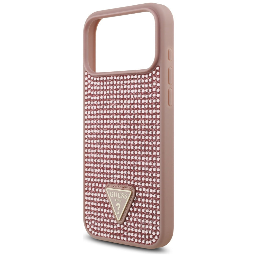 Husa pentru Apple iPhone 17 Pro Max, Guess, Rhinestone Triangle Logo, Roz
