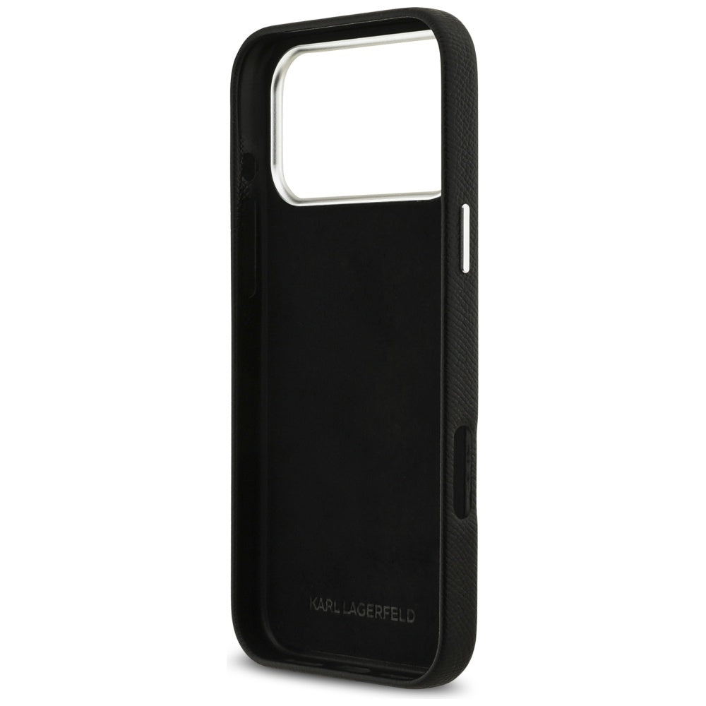 Husa pentru Apple iPhone 17 Pro Max, Karl Lagerfeld, FW Grained Signature Logo, Neagra