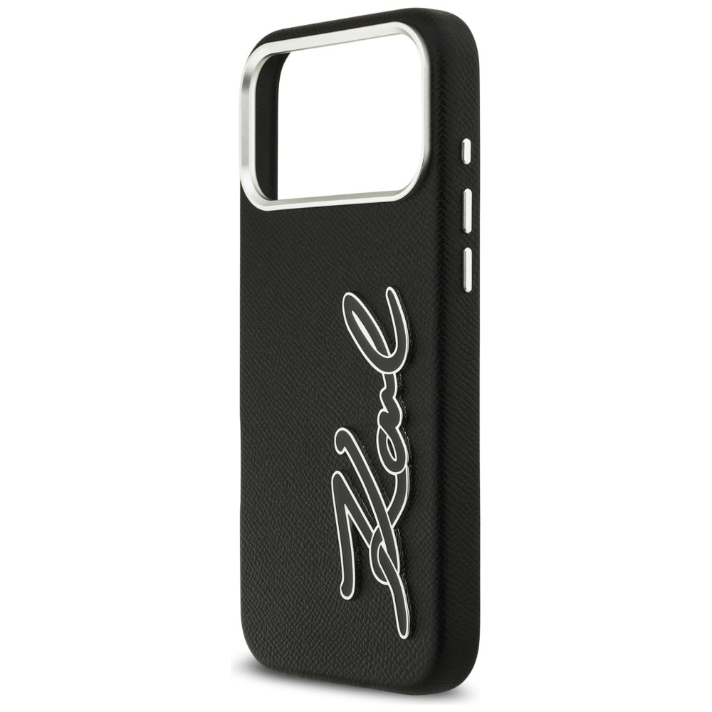 Husa pentru Apple iPhone 17 Pro Max, Karl Lagerfeld, FW Grained Signature Logo, Neagra