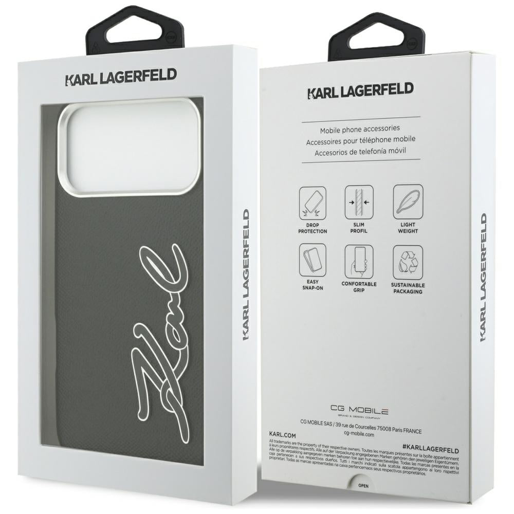 Husa pentru Apple iPhone 17 Pro Max, Karl Lagerfeld, FW Grained Signature Logo, Neagra
