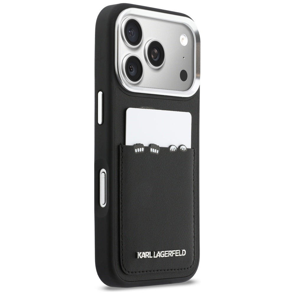 Husa pentru Apple iPhone 17 Pro Max, Karl Lagerfeld, Karl & Choupette Print with Pocket, Neagra
