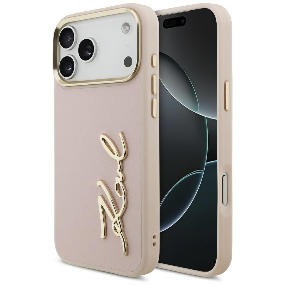 Husa pentru Apple iPhone 17 Pro Max, Karl Lagerfeld, Script Logo, Roz