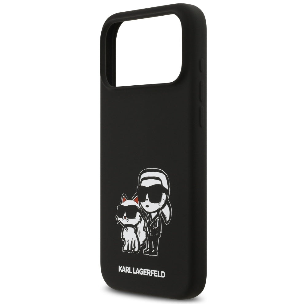 Husa pentru Apple iPhone 17 Pro Max, Karl Lagerfeld, Sketch and Logo Karl & Choupette, Neagra