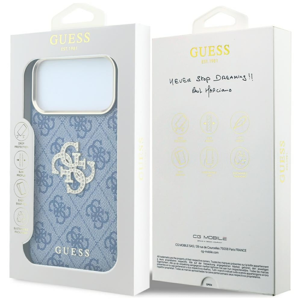 Husa pentru Apple iPhone 18 Pro / 17 Pro, Guess, 4G Big Strass Logo, Albastra