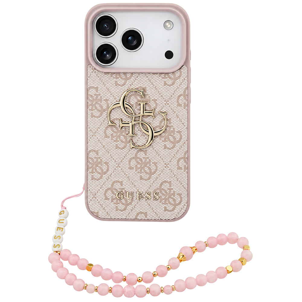 Husa pentru Apple iPhone 18 Pro / 17 Pro, Guess, 4G Classic Logo with Strap, Roz