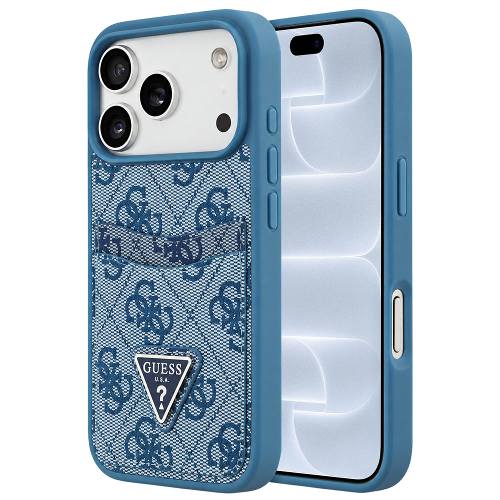 Husa pentru Apple iPhone 18 Pro / 17 Pro, Guess, 4G Double Card Triangle, Albastra