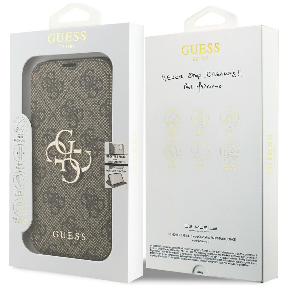 Husa pentru Apple iPhone 18 Pro / 17 Pro, Guess, 4G Metal Logo, Maro
