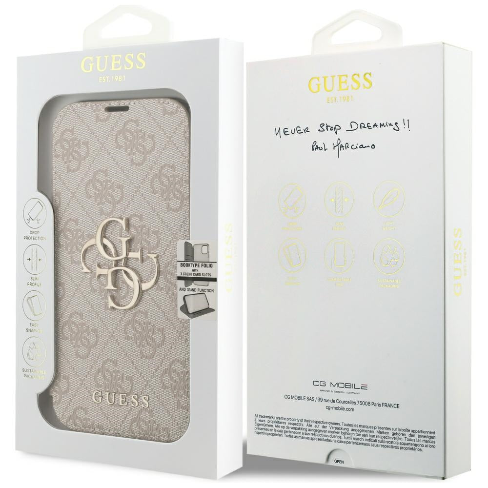 Husa pentru Apple iPhone 18 Pro / 17 Pro, Guess, 4G Metal Logo, Roz