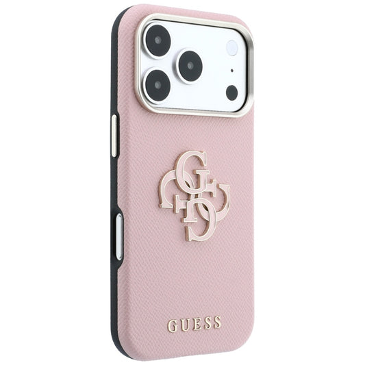 Husa pentru Apple iPhone 18 Pro / 17 Pro, Guess, Grained Big Resin Logo, Roz