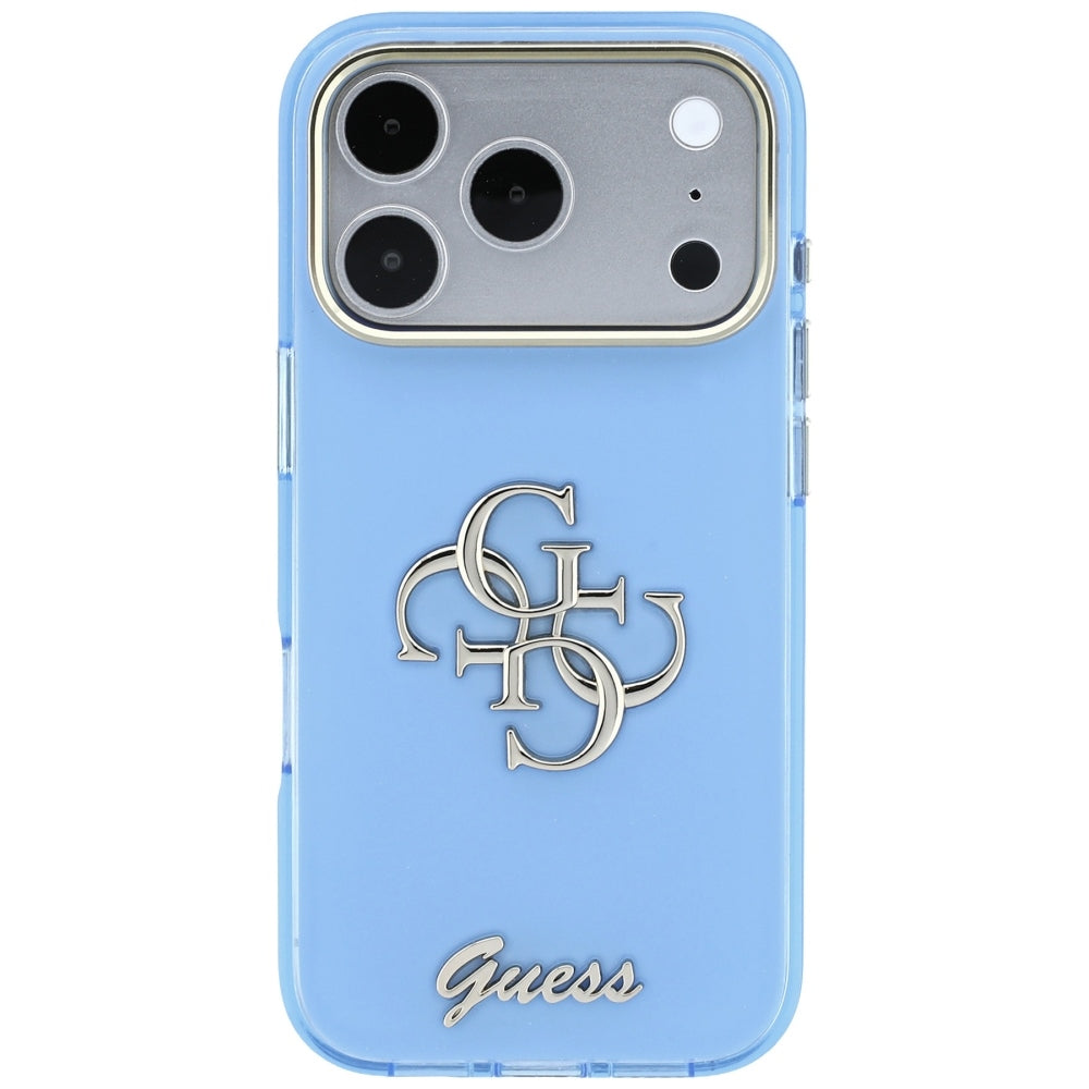 Husa pentru Apple iPhone 18 Pro / 17 Pro, Guess, IML 4G Metal Script, Bleu