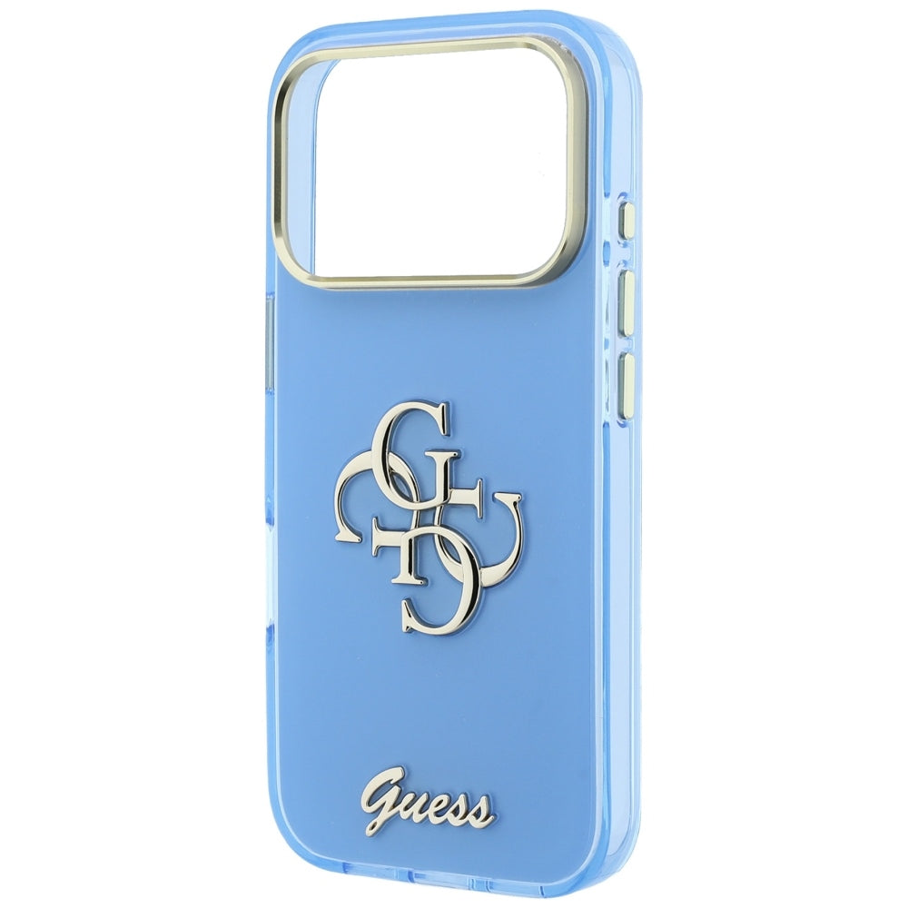 Husa pentru Apple iPhone 18 Pro / 17 Pro, Guess, IML 4G Metal Script, Bleu