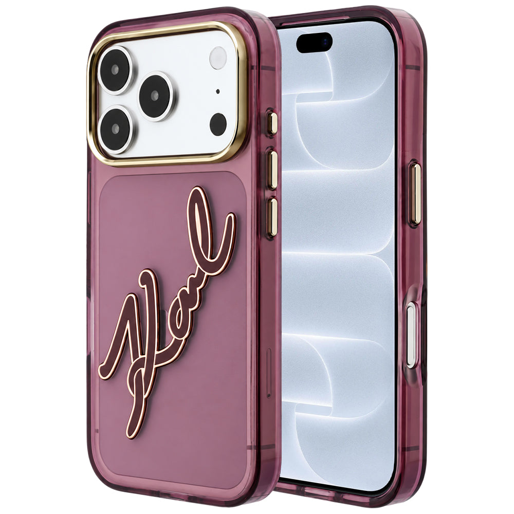 Husa pentru Apple iPhone 18 Pro / 17 Pro, Karl Lagerfeld, IML Big Signature Resin Logo and Metal Frame, Visinie
