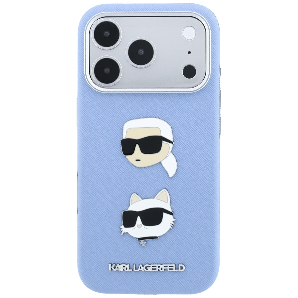 Husa pentru Apple iPhone 18 Pro / 17 Pro, Karl Lagerfeld, Saffiano with Karl & Choupette Head's Pin and Logo, Bleu