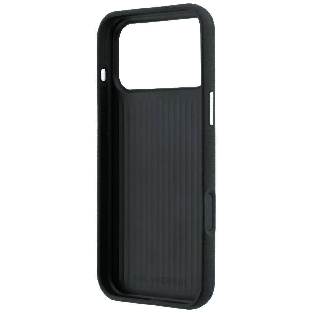 Husa pentru Apple iPhone 18 Pro / 17 Pro, Karl Lagerfeld, Saffiano with Karl & Choupette Head's Pin and Logo, Neagra