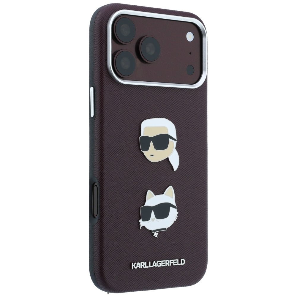 Husa pentru Apple iPhone 18 Pro / 17 Pro, Karl Lagerfeld, Saffiano with Karl & Choupette Head's Pin and Logo, Visinie