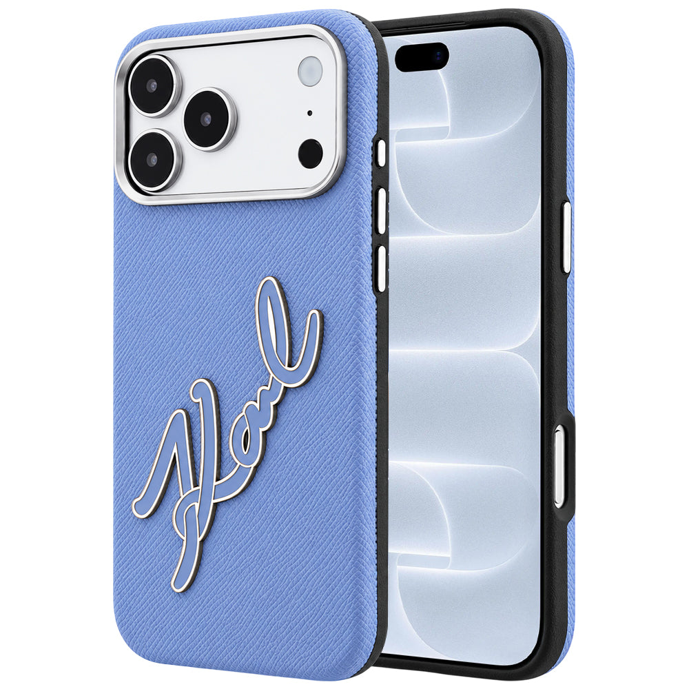 Husa pentru Apple iPhone 18 Pro / 17 Pro, Karl Lagerfeld, Smooth Big Resin Signature Logo, Bleu
