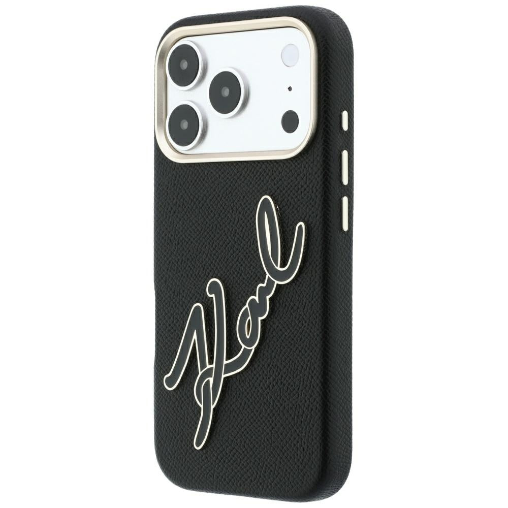 Husa pentru Apple iPhone 18 Pro / 17 Pro, Karl Lagerfeld, Smooth Big Resin Signature Logo, Neagra