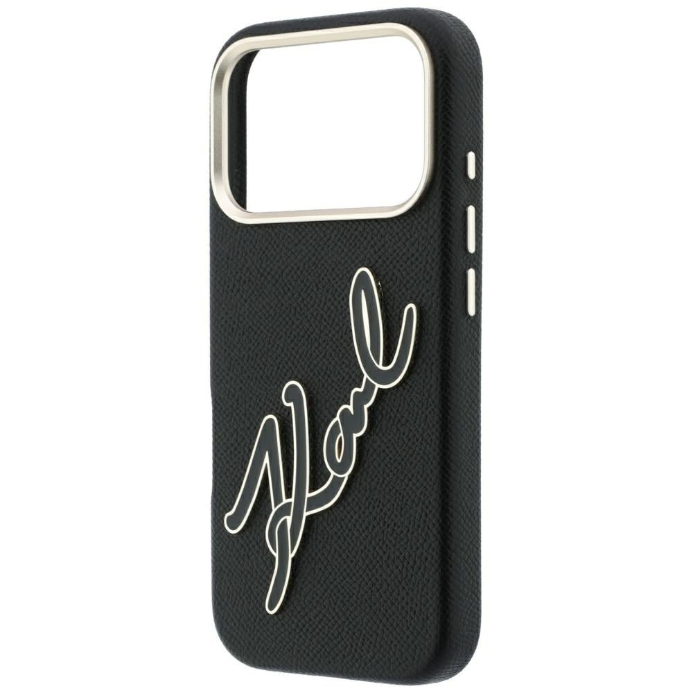 Husa pentru Apple iPhone 18 Pro / 17 Pro, Karl Lagerfeld, Smooth Big Resin Signature Logo, Neagra