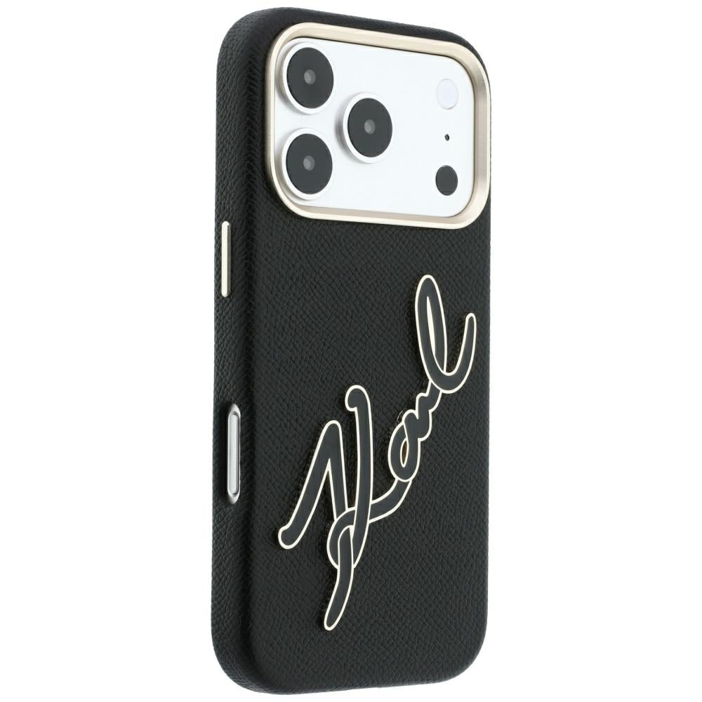 Husa pentru Apple iPhone 18 Pro / 17 Pro, Karl Lagerfeld, Smooth Big Resin Signature Logo, Neagra
