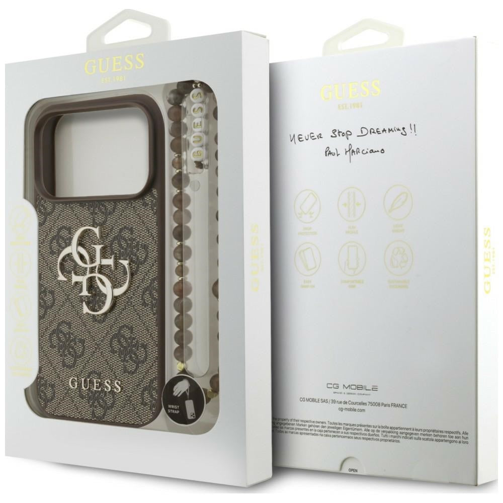 Husa pentru Apple iPhone 18 Pro Max / 17 Pro Max, Guess, 4G Classic Logo with Strap, Maro