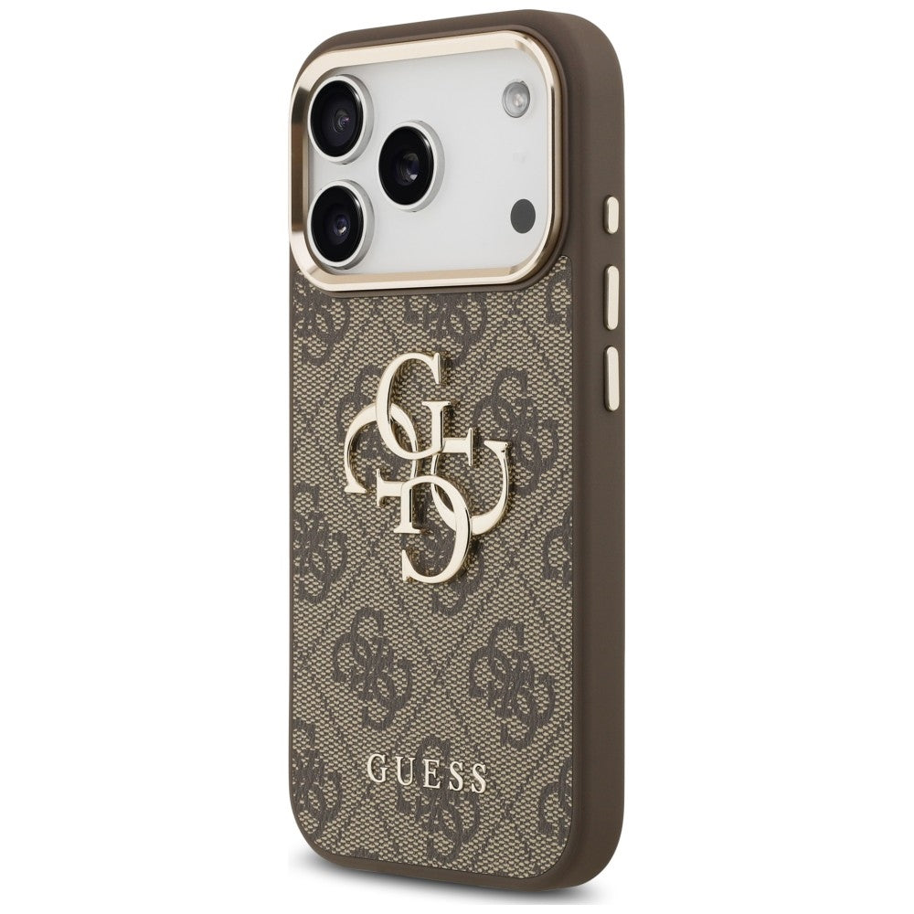 Husa pentru Apple iPhone 18 Pro Max / 17 Pro Max, Guess, 4G Classic Logo with Strap, Maro Aurie
