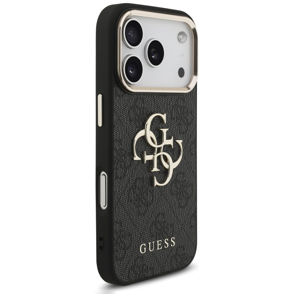 Husa pentru Apple iPhone 18 Pro Max / 17 Pro Max, Guess, 4G Classic Logo with Strap, Neagra Aurie