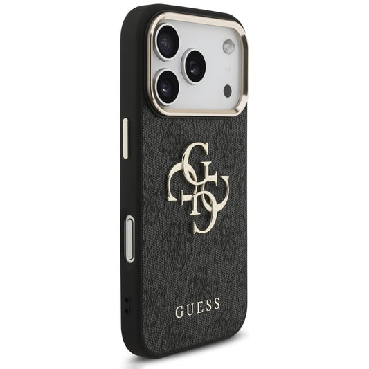 Husa pentru Apple iPhone 18 Pro Max / 17 Pro Max, Guess, 4G Classic Logo with Strap, Neagra Aurie