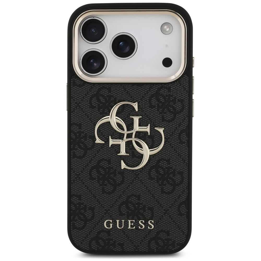 Husa pentru Apple iPhone 18 Pro Max / 17 Pro Max, Guess, 4G Classic Logo with Strap, Neagra Aurie