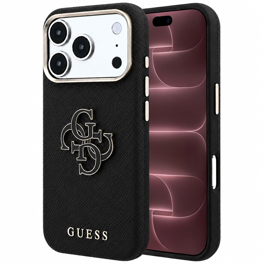 Husa pentru Apple iPhone 18 Pro Max / 17 Pro Max, Guess, Grained Big Resin Logo, Neagra