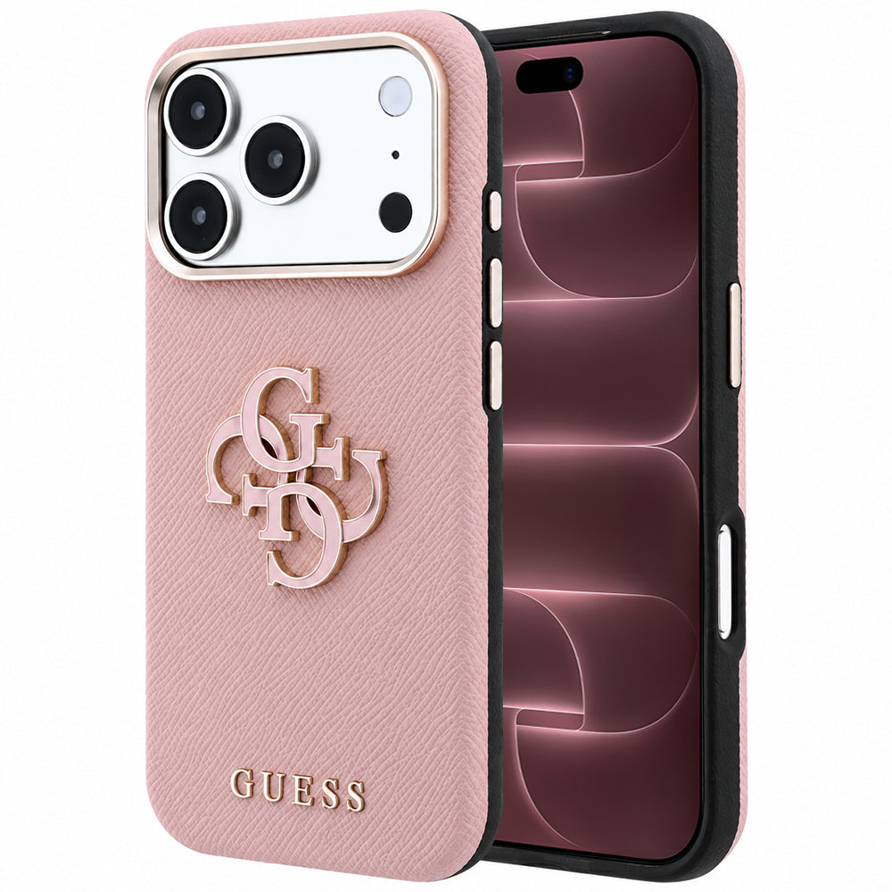 Husa pentru Apple iPhone 18 Pro Max / 17 Pro Max, Guess, Grained Big Resin Logo, Roz
