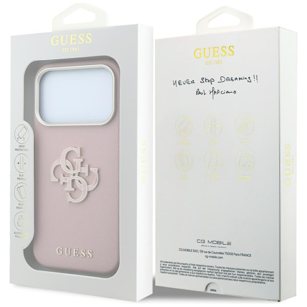 Husa pentru Apple iPhone 18 Pro Max / 17 Pro Max, Guess, Grained Big Resin Logo, Roz