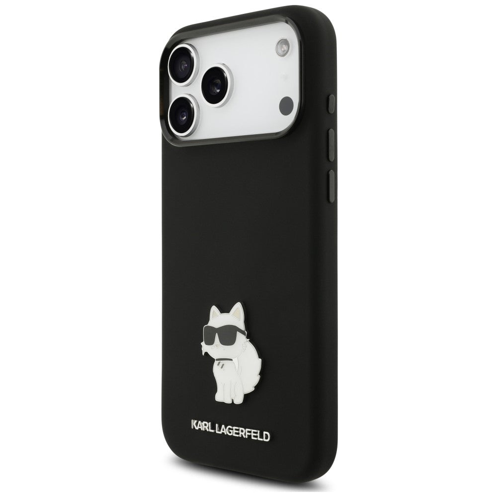 Husa pentru Apple iPhone 18 Pro Max / 17 Pro Max, Karl Lagerfeld, Choupette Metal Pin, Neagra