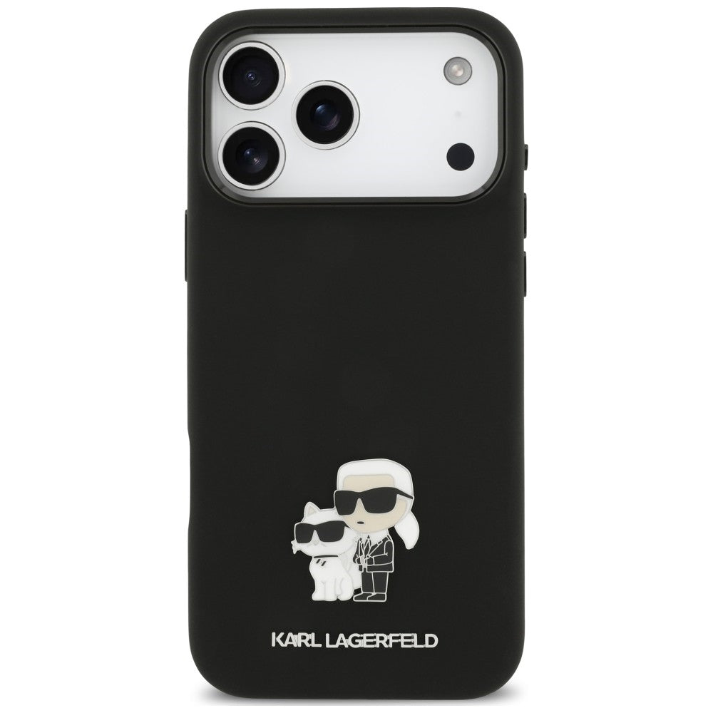 Husa pentru Apple iPhone 18 Pro Max / 17 Pro Max, Karl Lagerfeld, Karl & Choupette Metal Pin, Neagra