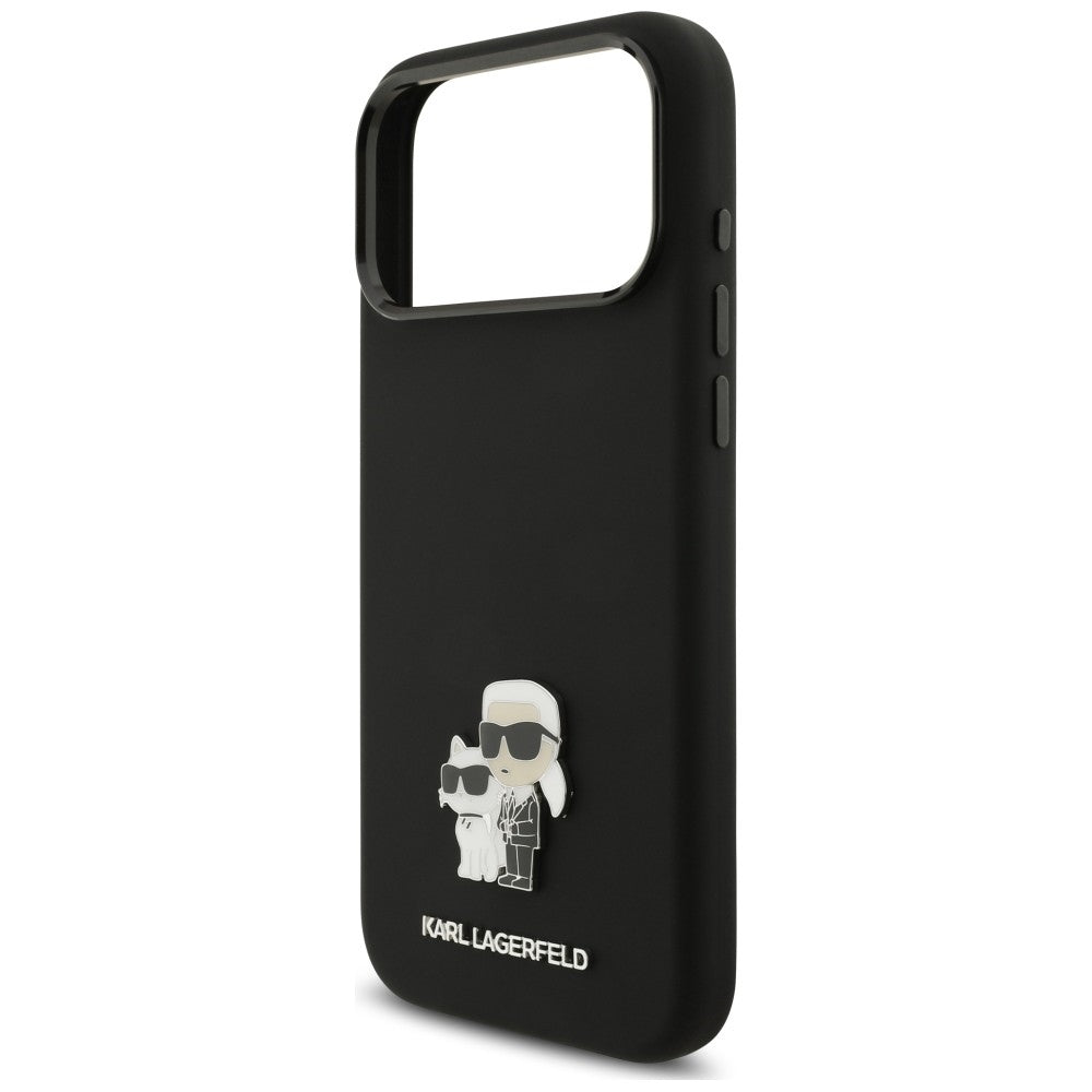 Husa pentru Apple iPhone 18 Pro Max / 17 Pro Max, Karl Lagerfeld, Karl & Choupette Metal Pin, Neagra