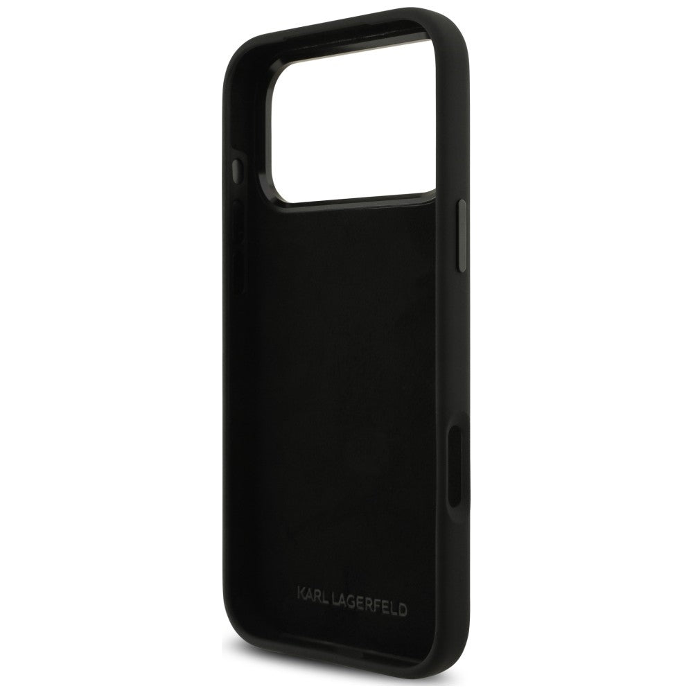 Husa pentru Apple iPhone 18 Pro Max / 17 Pro Max, Karl Lagerfeld, Karl & Choupette Metal Pin, Neagra