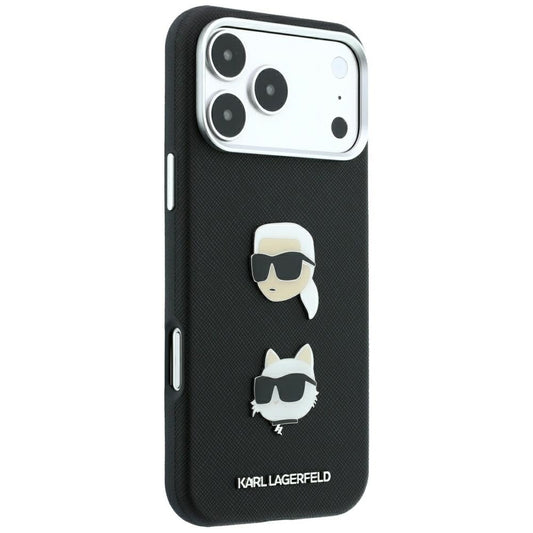 Husa pentru Apple iPhone 18 Pro Max / 17 Pro Max, Karl Lagerfeld, Saffiano with Karl & Choupette Head's Pin and Logo, Neagra