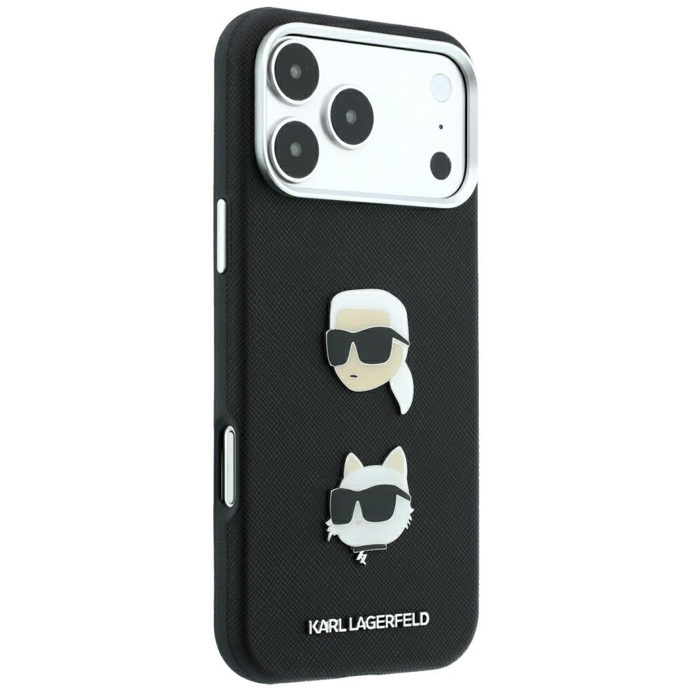 Husa pentru Apple iPhone 18 Pro Max / 17 Pro Max, Karl Lagerfeld, Saffiano with Karl & Choupette Head's Pin and Logo, Neagra