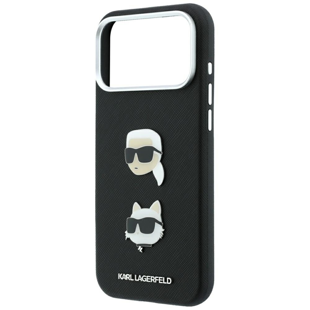 Husa pentru Apple iPhone 18 Pro Max / 17 Pro Max, Karl Lagerfeld, Saffiano with Karl & Choupette Head's Pin and Logo, Neagra