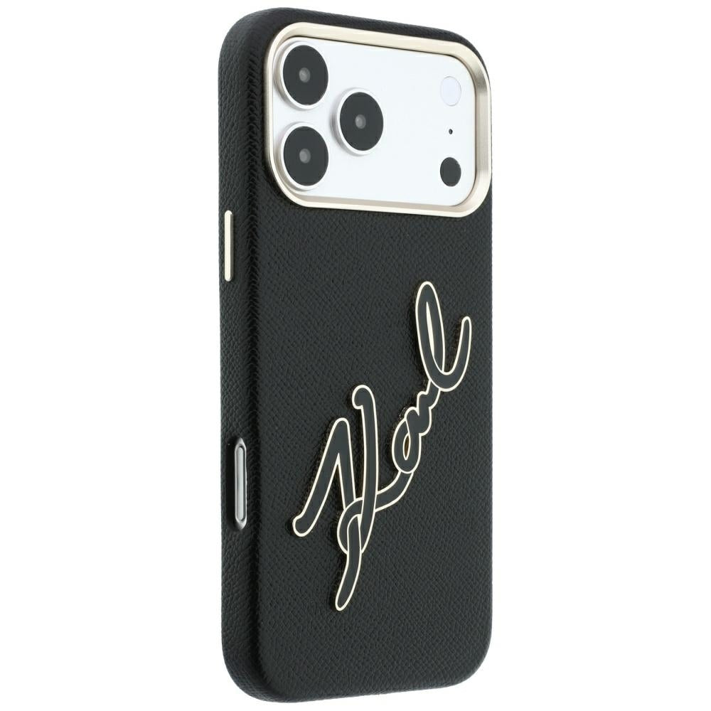 Husa pentru Apple iPhone 18 Pro Max / 17 Pro Max, Karl Lagerfeld, Smooth Big Resin Signature Logo, Neagra