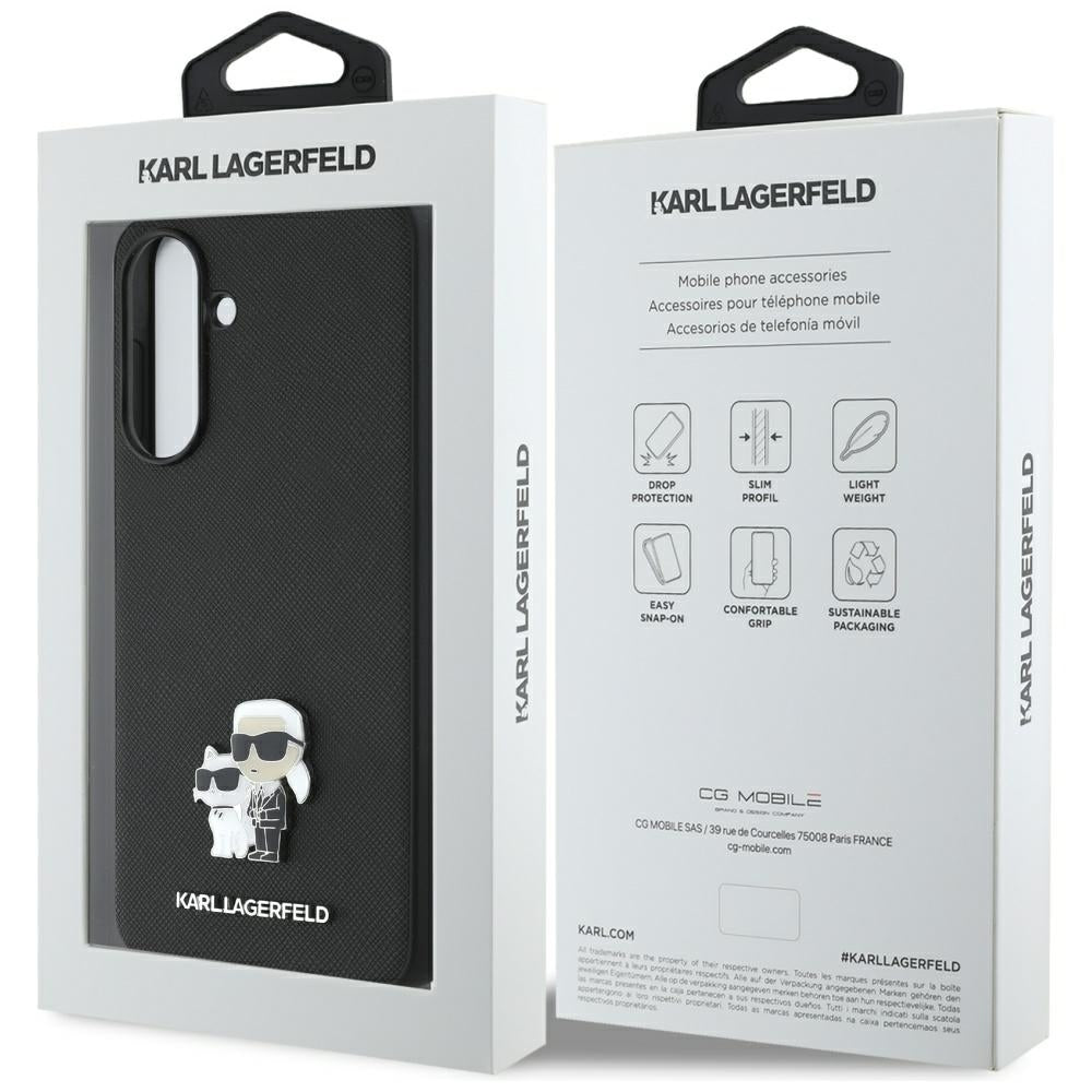 Husa pentru Samsung Galaxy A36 A366, Karl Lagerfeld, Saffiano Karl & Choupette Metal, Neagra