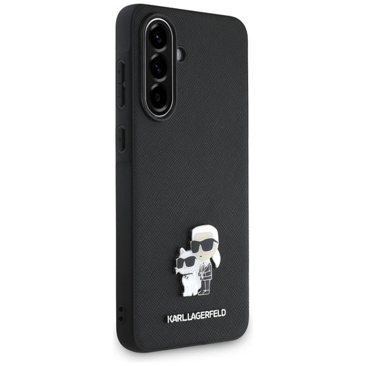 Husa pentru Samsung Galaxy A56 A566, Karl Lagerfeld, Saffiano Karl & Choupette Metal, Neagra