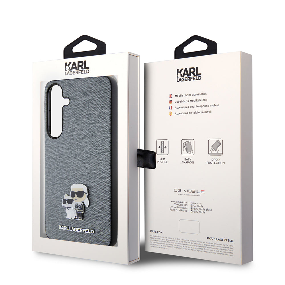 Husa pentru Samsung Galaxy S24+ S926, Karl Lagerfeld, Saffiano Karl & Choupette Metal, Gri