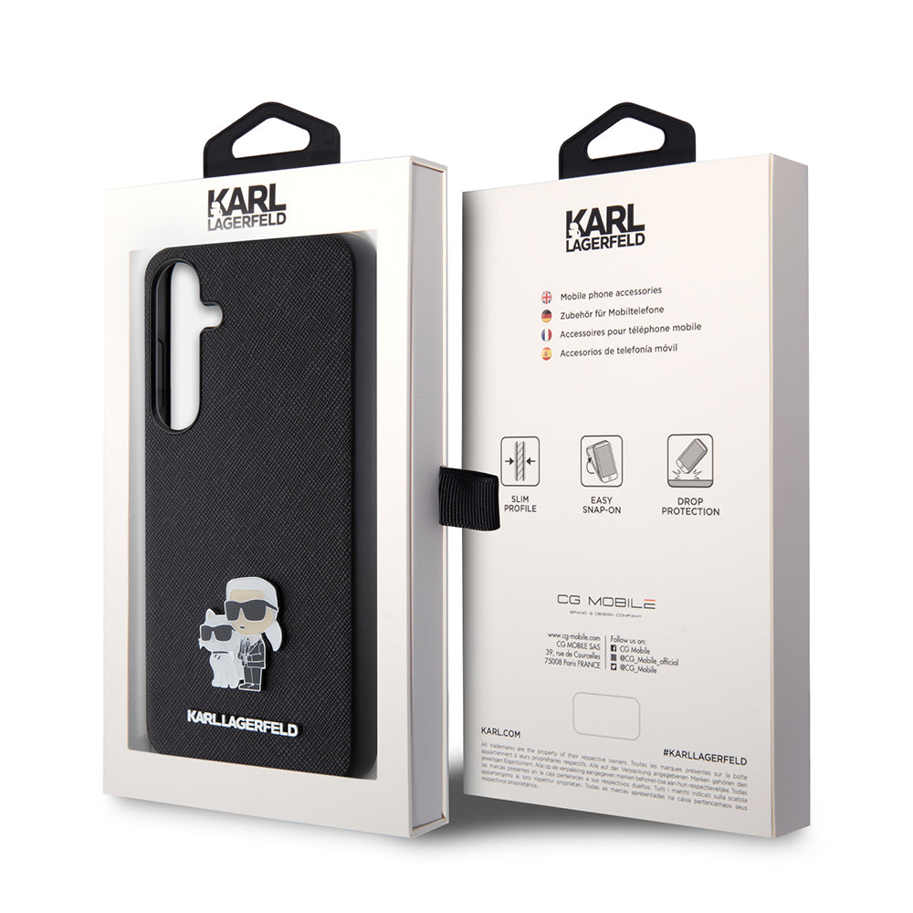 Husa pentru Samsung Galaxy S24+ S926, Karl Lagerfeld, Saffiano Karl & Choupette Metal, Neagra