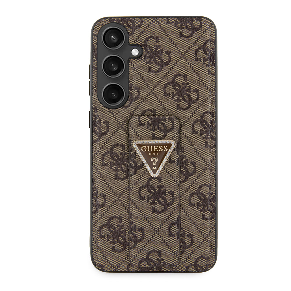 Husa pentru Samsung Galaxy S24 S921, Guess, Grip Stand 4G Triangle Strass, Maro