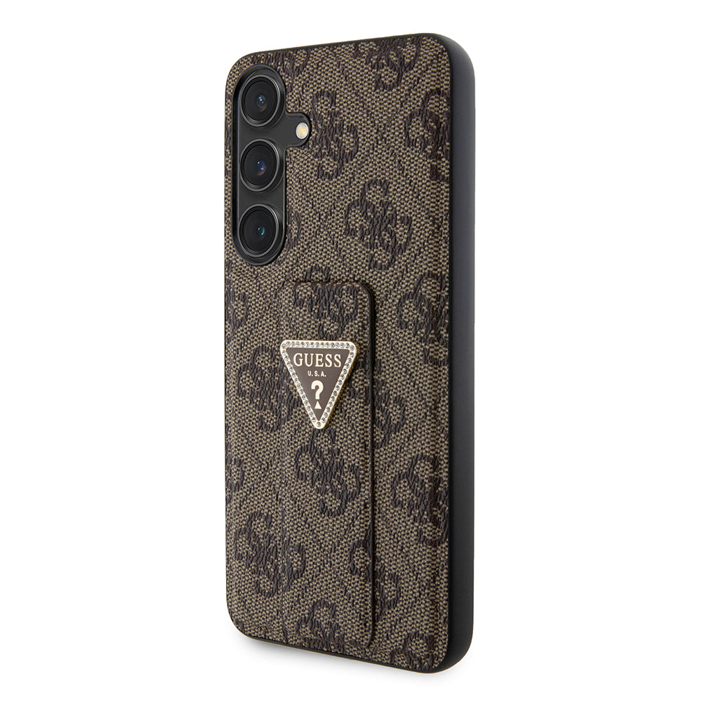 Husa pentru Samsung Galaxy S24 S921, Guess, Grip Stand 4G Triangle Strass, Maro