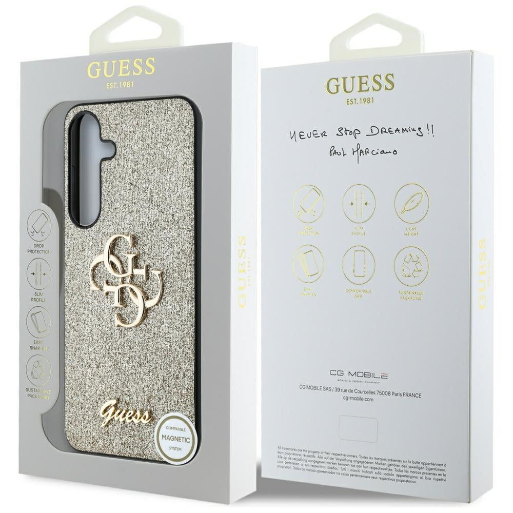 Husa pentru Samsung Galaxy S25+ S936, Guess, Glitter Big 4G Script, Aurie